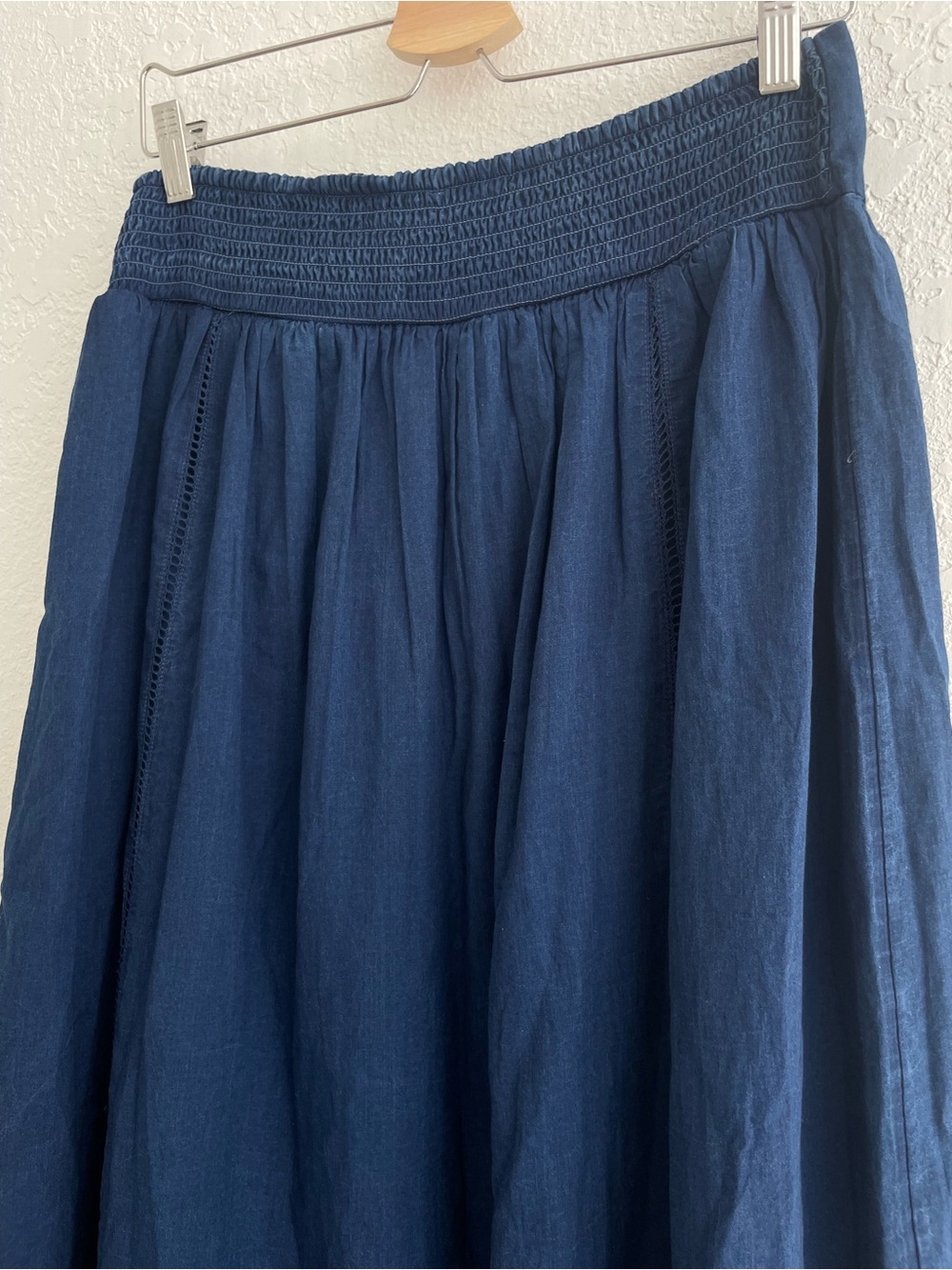 American Eagle NWT High-Waisted Ruffle Maxi Skirt M Blue Lace Boho Fall Denim - Picture 10 of 16
